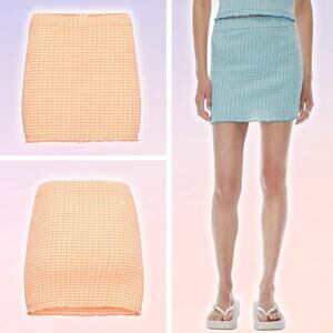 WILFRED Aritzia Reunion Seersucker High-Waisted Tube Skirt Size Medium Orange